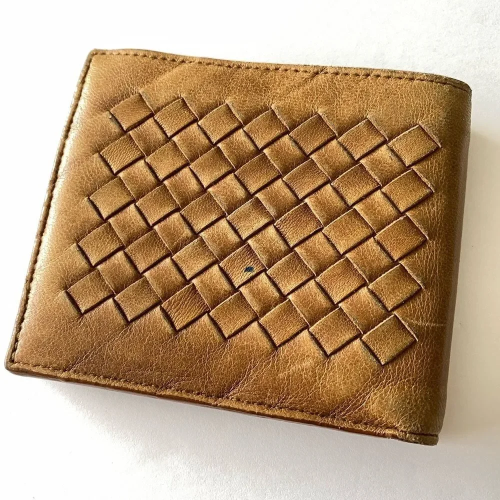 Bottega Veneta Intrecciato tan leather retro wallet